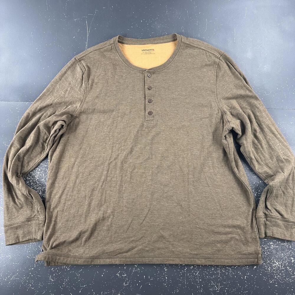 Untuckit Shirt Mens 3XL Brown Henley Double walled Raglan Baselayer Warm EUC